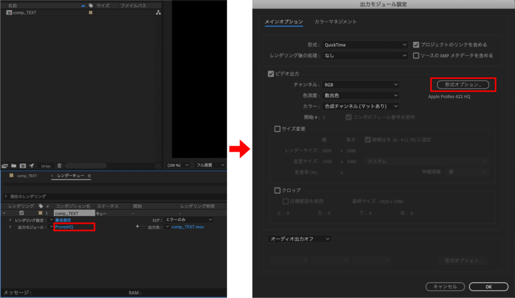 出力モジュールをクリックし、型式オプションをクリック